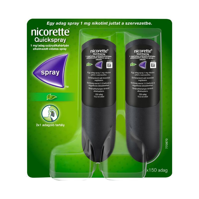 Nicorette Quickspray 1 mg/adag szájnyálkahártyán alkalmazott oldatos spray 2x1 adagoló tartály